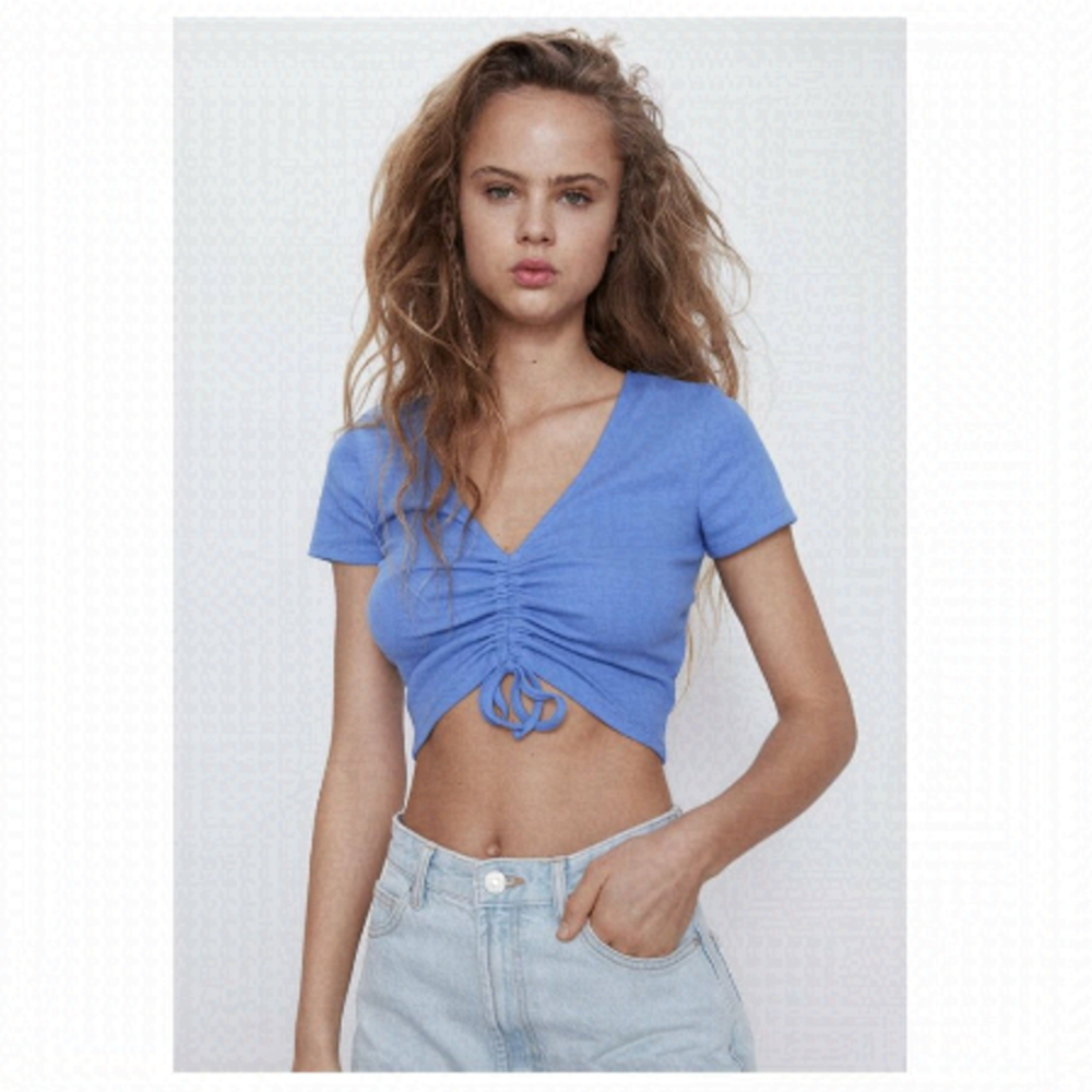 Zara ruched ribbed cropped top